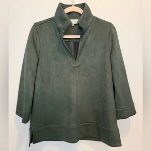 Tuckernuck Vegan Suede Margot Stand Collar Blouse Ganache Small